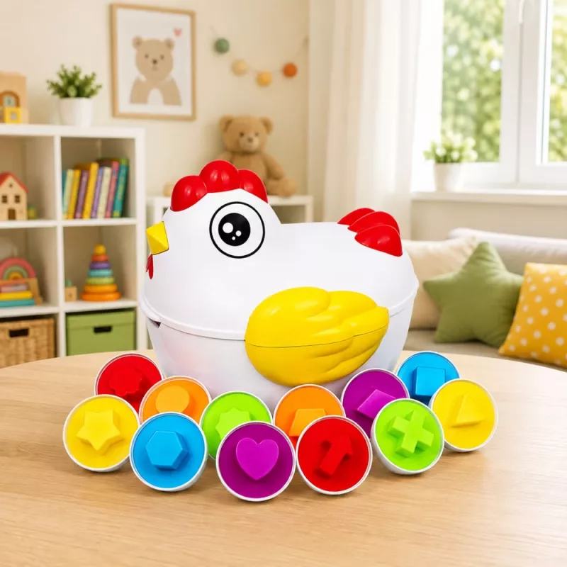 LEAN TOYS Juguete educativo gallina 12 huevos clasificador formas y colores aprender Set