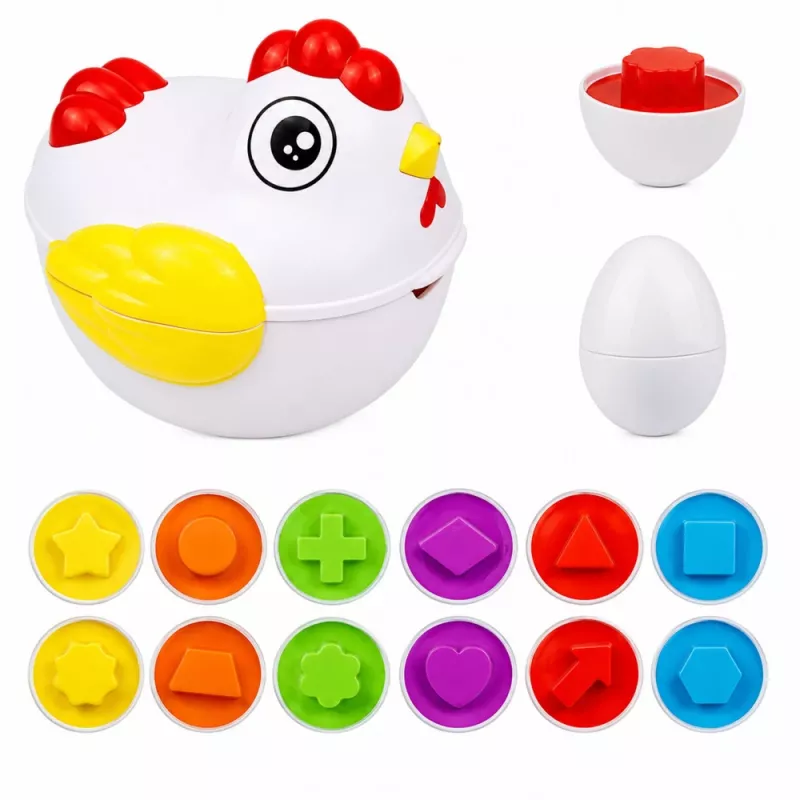 LEAN TOYS Juguete educativo gallina 12 huevos clasificador formas y colores aprender Set
