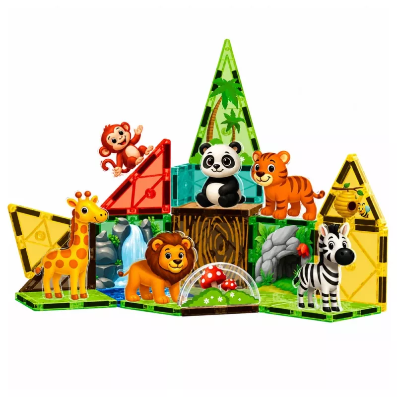 LEAN TOYS Bloques magnéticos Animales salvajes Jungla ZOO 27 piezas