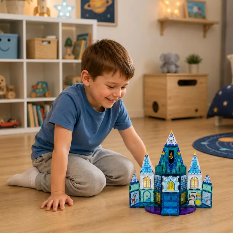 LEAN TOYS Bloques magnéticos Castillo princesa de hielo Azul 47 piezas