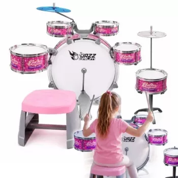 SUPRIMO K-DRUMS 3 Batería Infantil Rosa con Taburete y Baquetas