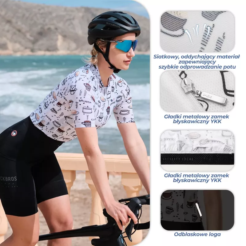 ROCKBROS Maillot de ciclismo de manga corta para mujer 15110005003, talla S, blanco