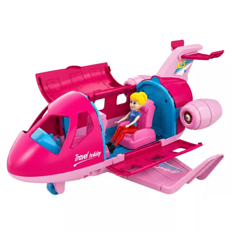LEAN TOYS Avión plegable para muñecas set de viaje accesorios muñeca Rosa 9 piezas