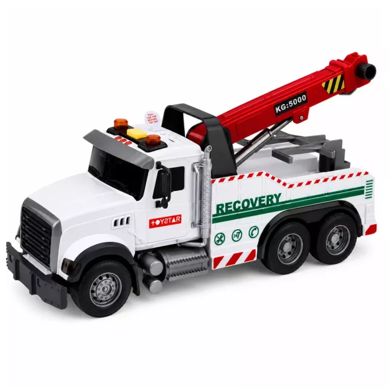 LEAN TOYS Vehículo de construcción con grúa ajustable, luces y sonidos, Blanco 1:14