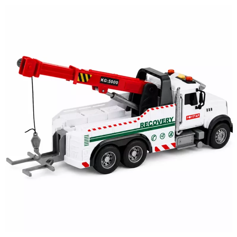 LEAN TOYS Vehículo de construcción con grúa ajustable, luces y sonidos, Blanco 1:14
