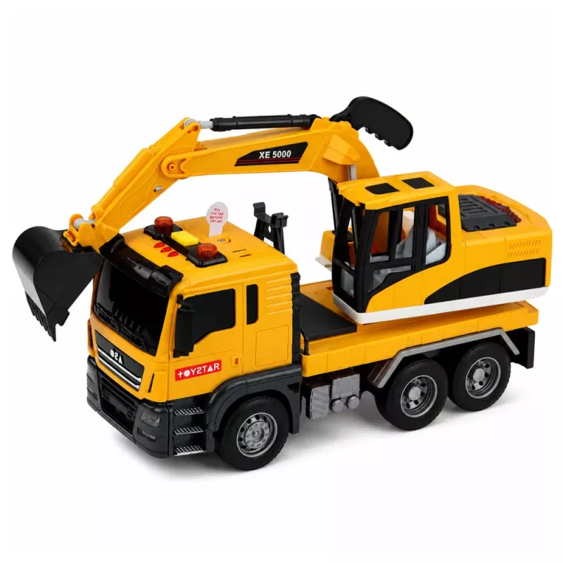 LEAN TOYS Excavadora RC 1:14 con cuchara móvil, luces y sonido - Amarillo