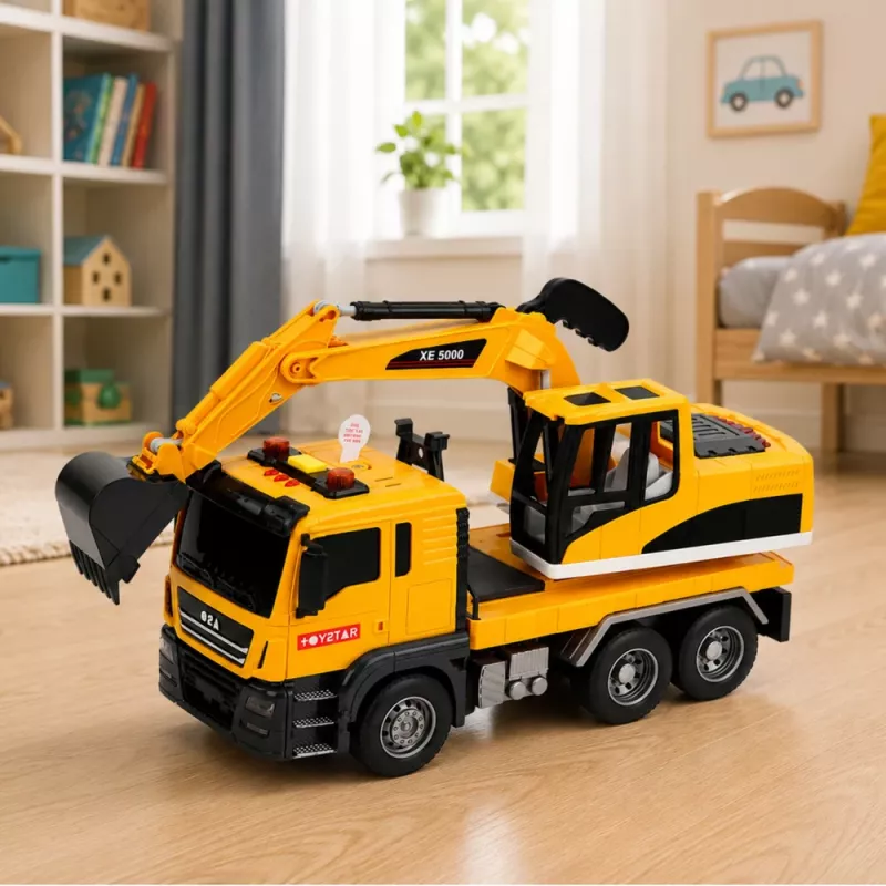 LEAN TOYS Excavadora RC 1:14 con cuchara móvil, luces y sonido - Amarillo