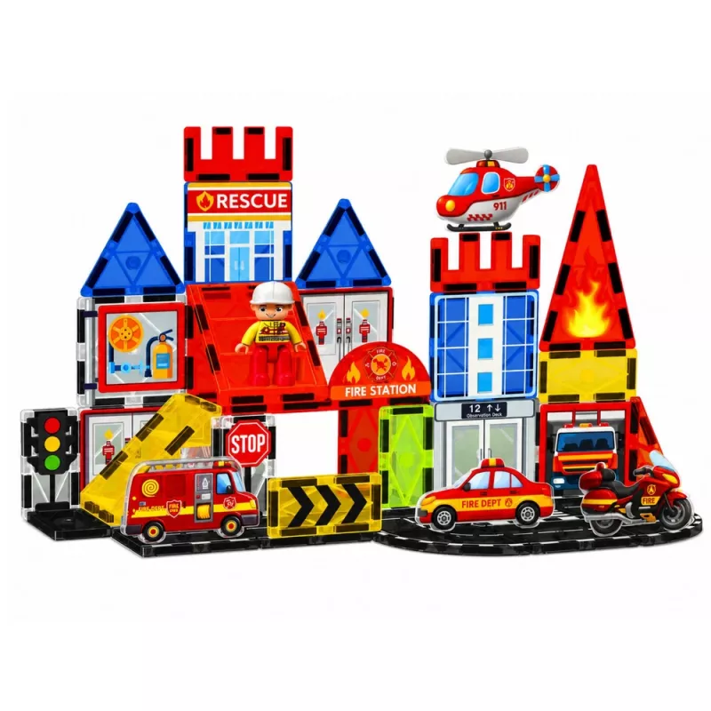 LEAN TOYS Bloques magnéticos parque de bomberos 42 piezas