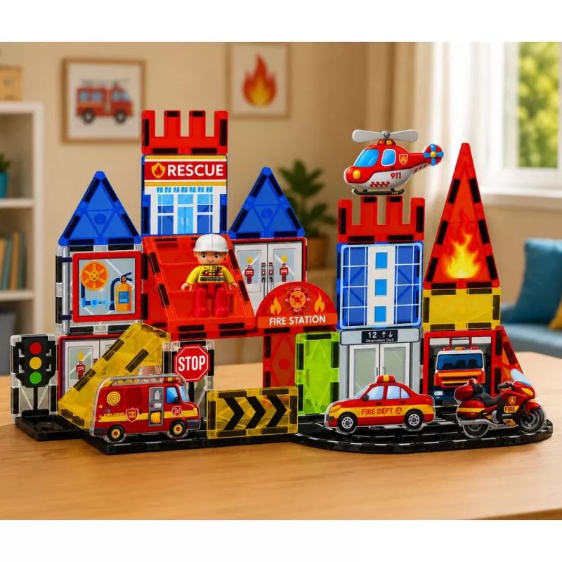 LEAN TOYS Bloques magnéticos parque de bomberos 42 piezas