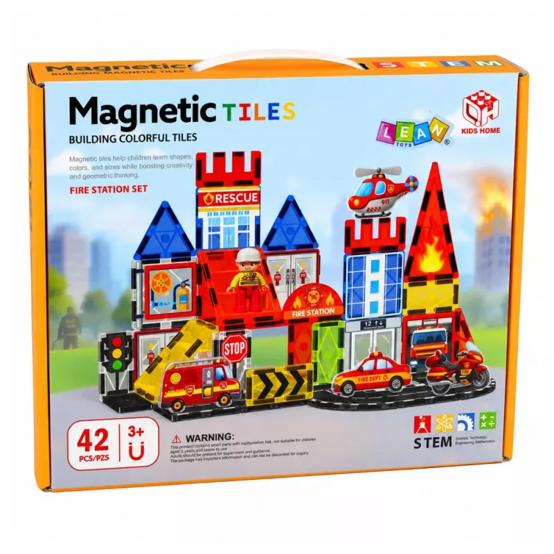 LEAN TOYS Bloques magnéticos parque de bomberos 42 piezas