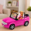 LEAN TOYS Muñeca Anlily en descapotable lila con soporte para móvil y auriculares