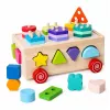 LEAN TOYS Juguete educativo Montessori de madera clasificador con ruedas formas y números