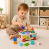 LEAN TOYS Juguete educativo Montessori de madera clasificador con ruedas formas y números