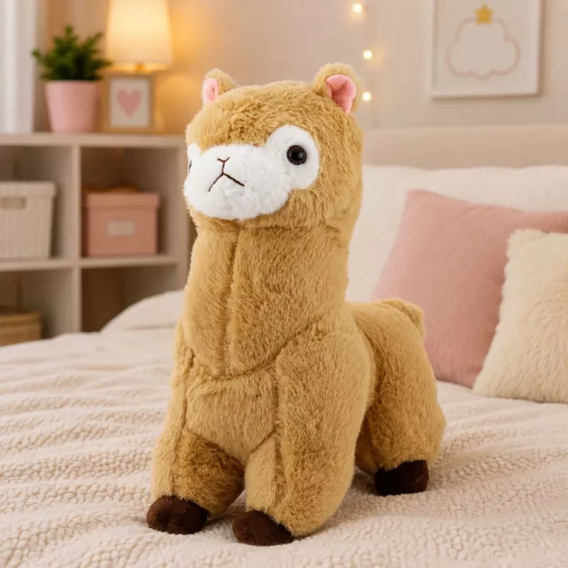 LEAN TOYS Peluche alpaca llama de peluche pelo suave crema 38 cm