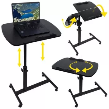 NN D2 Mesita de noche ajustable con ruedas y tablero reclinable, blanco/negro, 60x40 cm