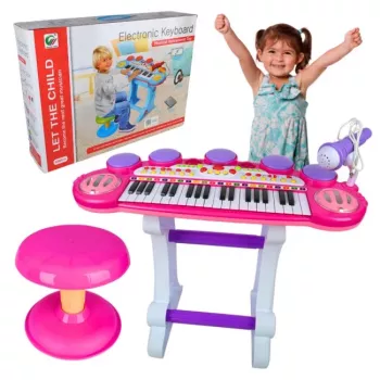 SUPRIMO EVA Teclado electrónico didáctico con micrófono, 37 teclas, 8 timbres, 8 ritmos, grabación, a pilas, multicolor