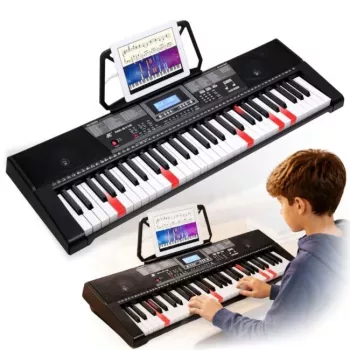 MK 2115 Teclado portátil didáctico 37 teclas piano electrónico con 8 timbres, 8 ritmos, 4 canciones de demostración, entrada de micrófono, negro
