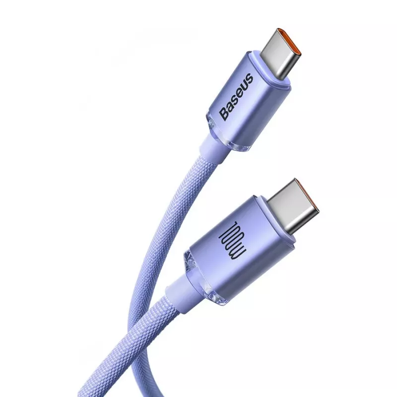Baseus cable de carga rápida y datos USB-C a USB-C Crystal Shine 100W PD, 1,2 m, lila