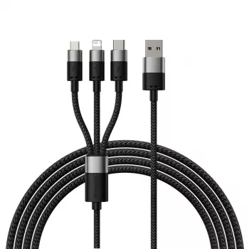 Baseus StarSpeed cable de carga múltiple USB 3 en 1 USB-C + Micro USB + Lightning 3.5A 1,2m negro
