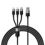Baseus StarSpeed cable de carga múltiple USB 3 en 1 USB-C + Micro USB + Lightning 3.5A 1,2m negro