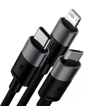 Baseus StarSpeed cable de carga múltiple USB 3 en 1 USB-C + Micro USB + Lightning 3.5A 1,2m negro