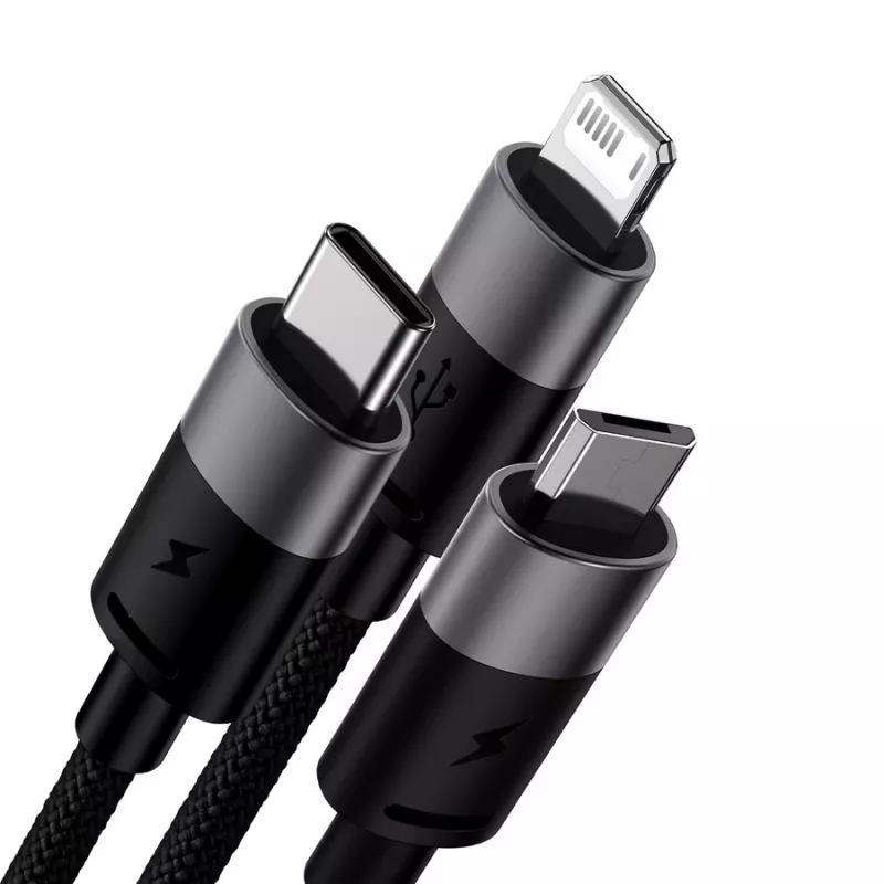 Baseus StarSpeed cable de carga múltiple USB 3 en 1 USB-C + Micro USB + Lightning 3.5A 1,2m negro