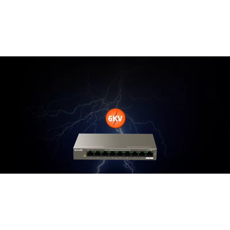 Tenda TEF1109P-8-102W Switch de sobremesa PoE de 9 puertos con 8 puertos PoE+, presupuesto 102W, 10/100 Mbps