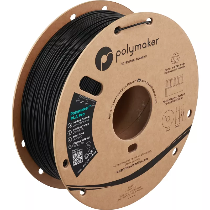 Polymaker PolySonic High Speed PLA Pro Filamento para impresora 3D, 1,75 mm, 1 kg, Negro