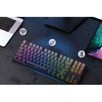 Teclado gaming mecánico Redragon StarBlade K707SP-RGB-PRO, switches rojos, RGB por tecla, formato completo, USB con cable, reposamuñecas extraíble, Negro