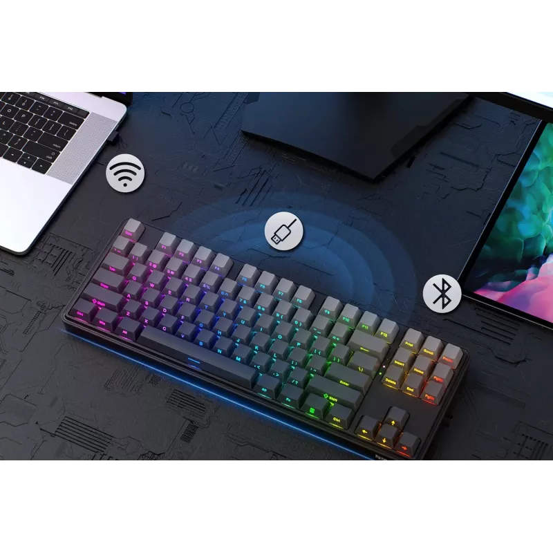 Teclado gaming mecánico Redragon StarBlade K707SP-RGB-PRO, switches rojos, RGB por tecla, formato completo, USB con cable, reposamuñecas extraíble, Negro