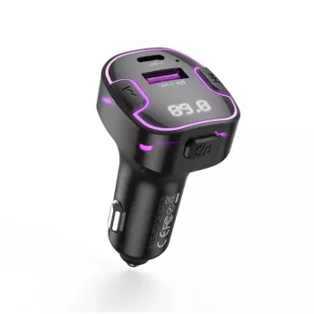 XO BCC12 transmisor FM Bluetooth 5.0 con carga dual USB, manos libres, indicador LED, reproductor MP3 por USB/tarjeta TF, monitor de voltaje de batería del coche para vehículos 12V/24V