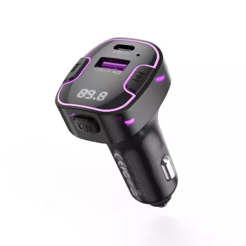 XO BCC12 transmisor FM Bluetooth 5.0 con carga dual USB, manos libres, indicador LED, reproductor MP3 por USB/tarjeta TF, monitor de voltaje de batería del coche para vehículos 12V/24V