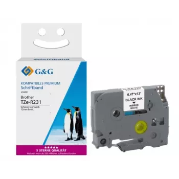 G&G Ninestar Cinta de satén compatible con Brother TZe-R231, 12mm x 4m, Rojo