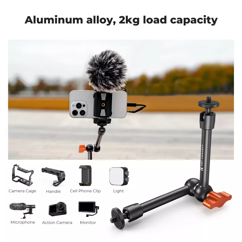 KF Magic Arm + Super Clamp Kit de montaje con rosca de 1/4 de pulgada y 3/8 de pulgada, mordaza de 15-55 mm, Negro
