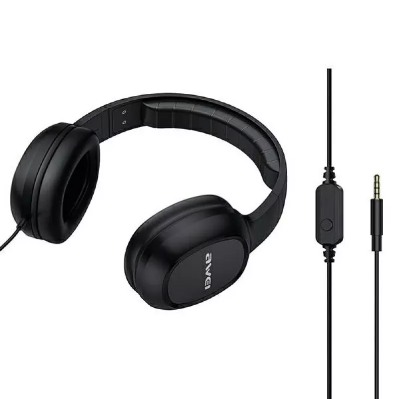Auriculares gaming over-ear AWEI GM-6 con micrófono, jack de 3,5 mm con cable, drivers de 40 mm, negro