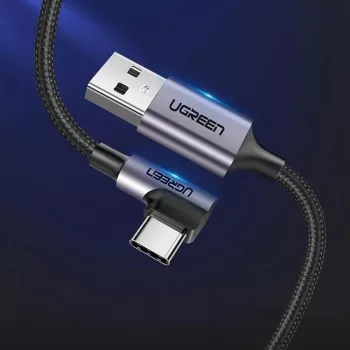 UGREEN US284 Cable en ángulo USB-A a USB-C, 3A, 3m, negro