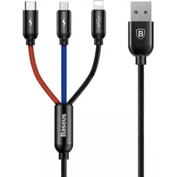 Baseus Primary Colors Cable 3 en 1 USB 2.0 Type-A a Micro, USB-C y Lightning 30cm negro/rojo/azul