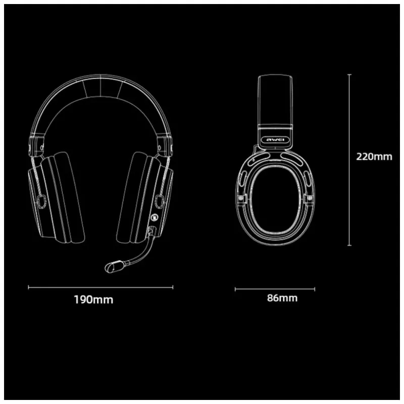 AWEI AT36 Auriculares inalámbricos over-ear con micrófono, Bluetooth 5.4, negro