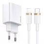 USAMS T34 Cargador de pared USB-C PD de 20W con kit de cable USB-C a Lightning U63 - blanco