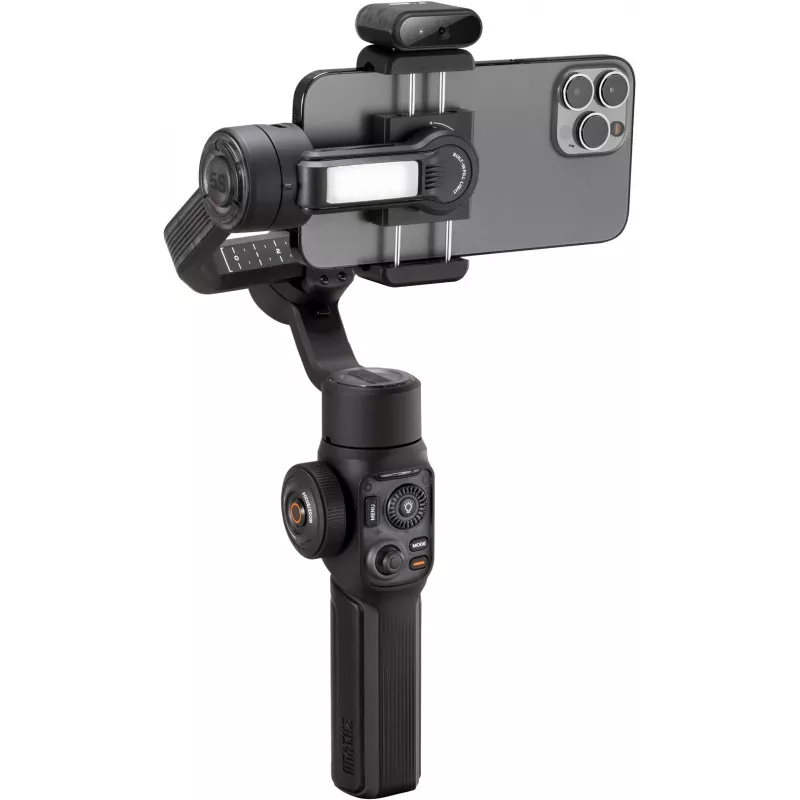 Estabilizador gimbal de 3 ejes para smartphone Zhiyun C030124ABR1 con luz de relleno integrada, Bluetooth 5.0, batería de 2600 mAh, hasta 25 h de autonomía, compatible con smartphones de 50-90 mm, negro