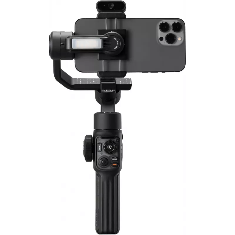 Estabilizador gimbal de 3 ejes para smartphone Zhiyun C030124ABR1 con luz de relleno integrada, Bluetooth 5.0, batería de 2600 mAh, hasta 25 h de autonomía, compatible con smartphones de 50-90 mm, negro