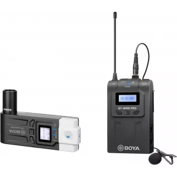 Sistema de micrófono de solapa inalámbrico UHF de doble canal BOYA BY-WM8 Pro-K7 con 48 canales, 100 m de alcance, receptor montable en cámara (568-590 MHz)