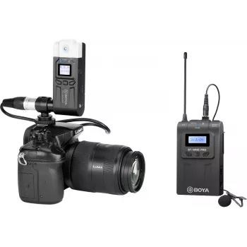 Sistema de micrófono de solapa inalámbrico UHF de doble canal BOYA BY-WM8 Pro-K7 con 48 canales, 100 m de alcance, receptor montable en cámara (568-590 MHz)