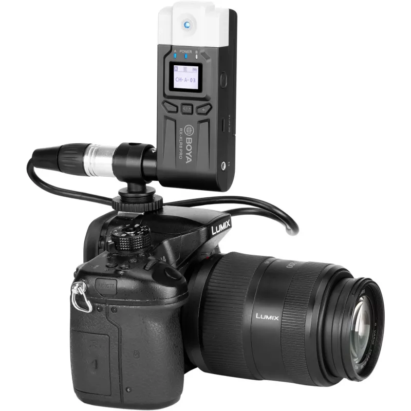 Sistema de micrófono de solapa inalámbrico UHF de doble canal BOYA BY-WM8 Pro-K7 con 48 canales, 100 m de alcance, receptor montable en cámara (568-590 MHz)