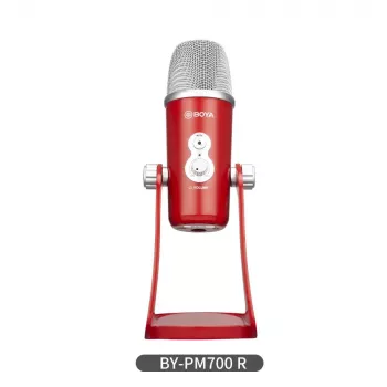 Micrófono de condensador USB BOYA BY-PM700R con patrones polares omnidireccional, cardioide, bidireccional y estéreo, salida de auriculares de 3,5 mm, control de volumen, botón de silencio y trípode de mesa integrado