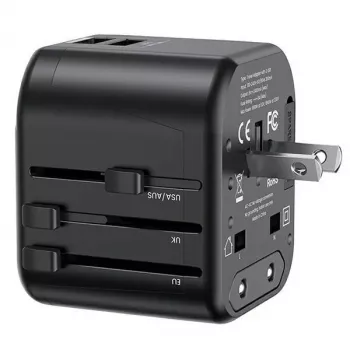 USAMS T55 cargador de viaje universal 2xUSB 12W US/AU/EU/UK Negro CC173TC01