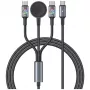 USAMS Huan Series cable de carga 3 en 1 con cargador inalámbrico 72W USB-C Gris oscuro