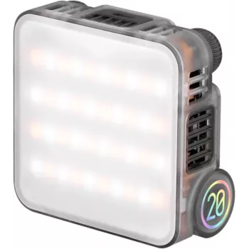 Zhiyun M20 luz de relleno LED RGB con 20W de potencia, 2700K-6500K CCT, modos de color HSI, pantalla OLED, parte trasera magnética, carga USB-C PD