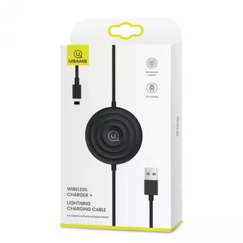 USAMS US-CC096 Cargador inalámbrico Qi 10W con cable Lightning - Negro