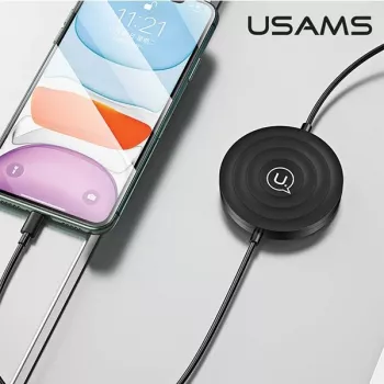 USAMS US-CC096 Cargador inalámbrico Qi 10W con cable Lightning - Negro